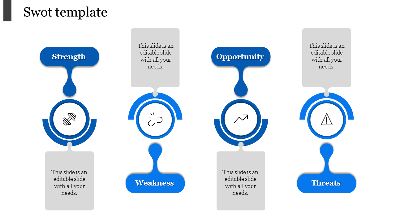 Free - Stunning SWOT Template With Four Nodes Slide Model
